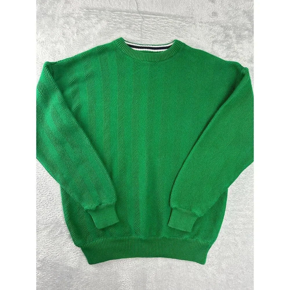 Vintage 90s Roundtree & Yorke Green Textured Heavy Knit Crewneck Sweater Size L